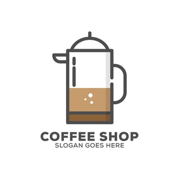 French press flat design logo vector illustration, coffee shop icon outline