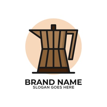 moka pot flat design logo vector illustration, coffee shop icon with outline style