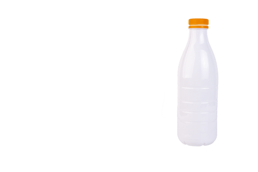 White plastic bottle for milk with cap, Transparent background. PNG. copy space. png