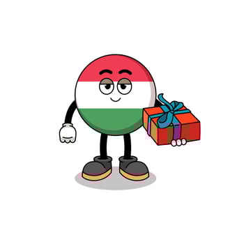 hungary flag mascot illustration giving a gift vector