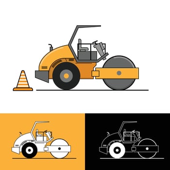 road roller, vibrator roller, compactor asphalt construction vector