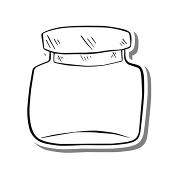 Monochrome Glass Bottle Wooden Lid on white silhouette and gray shadow. Vector illustration for decoration or any design.