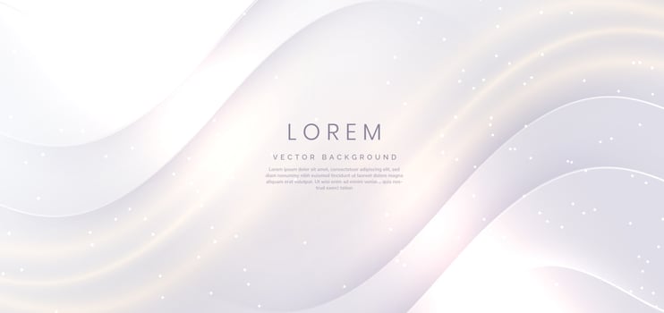 Abstract 3d curve white background with gold sparkle with copy space for text. Luxury style template design. vector