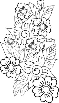 Abstract flower zen art vector illustration, a bouquet of floral pencil sketch hand drawn, coloring page and book.