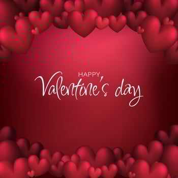 Valentines day sale red romantic background with 3d balloon hearts, template. Realistic 3d design. Vector illustration. For wallpaper, flyer, invitation, poster, brochure, banner.