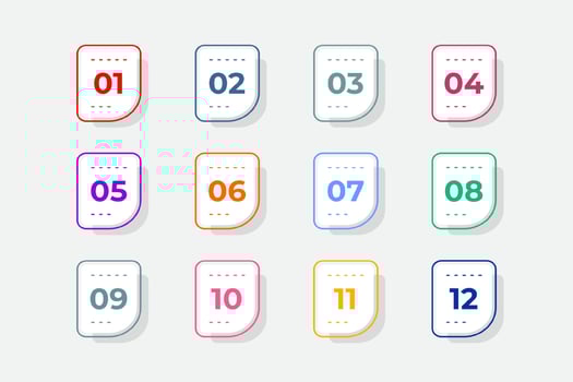 Bullet Points Numbers from One to Twelve vector
