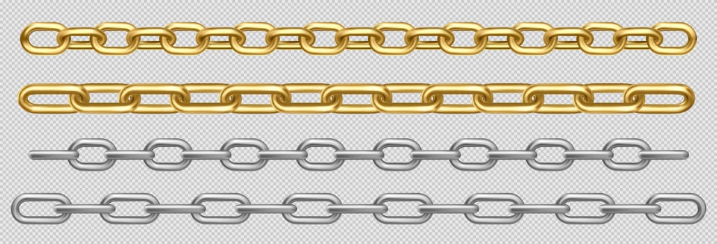 Metal chain of silver, steel or golden links set vector
