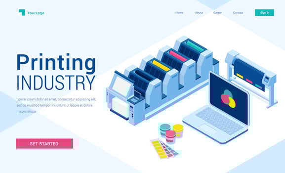 Printing polygraphy industry isometric landing vector
