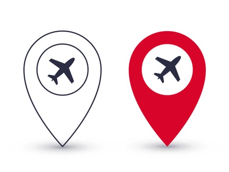Pointer icons. Airport point pin. Geolocation pointers concept. Vector illustration