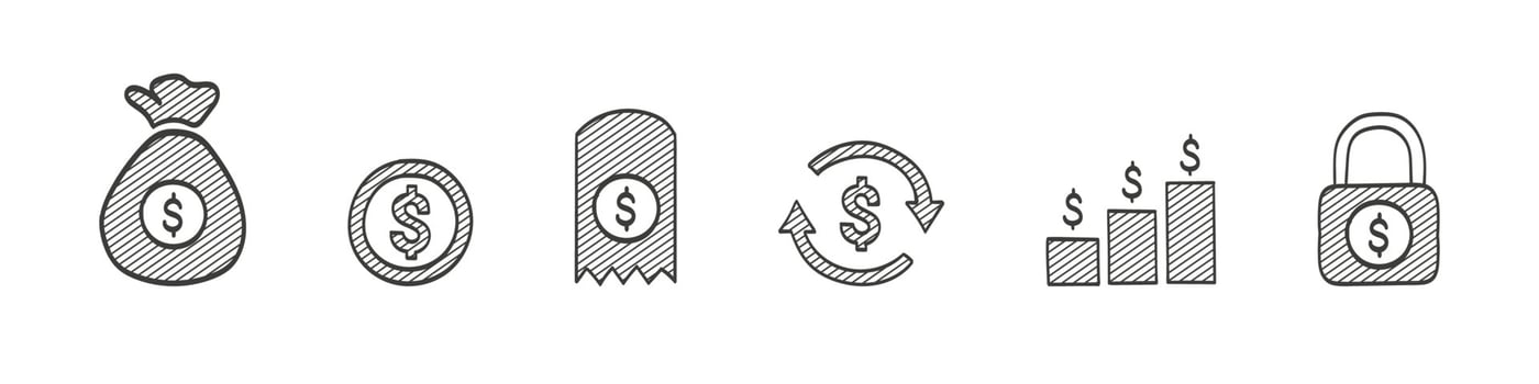 Money and payment icons. Finansial vector icons. Hand drawn vector illustration