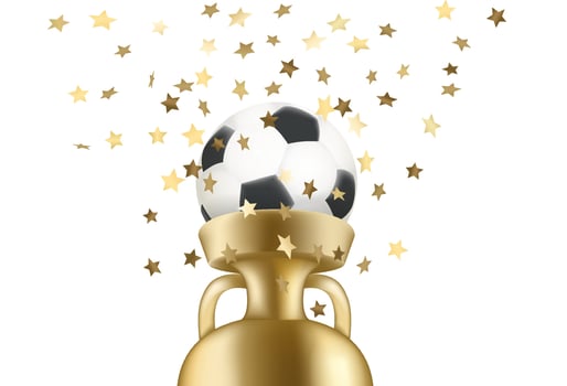 Winner of the game concept. Soccer ball with golden prize. 3d vector illustration