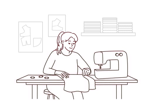 Female seamstress sewing on machine vector
