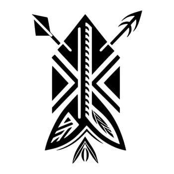 Quiver and arrow, tribal ornamental emblem. Design for embroidery, tattoos, t-shirts, mascots. vector