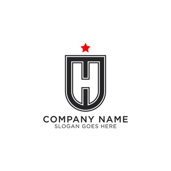 Initial Letter H with star and shield, best for internet security logo design vector