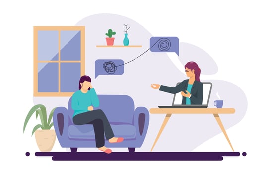 A Woman Having an Online Counseling vector