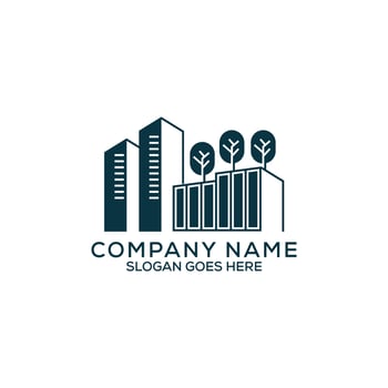 Nature Cityscape landmark logo design,building construction flat design vector, can be used as symbols, brand identity, company logo, icons, or others. vector