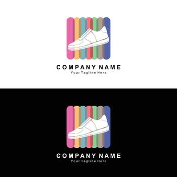 Sneakers Shoe Logo Design, vector illustration of trending youth footwear, simple funky concept