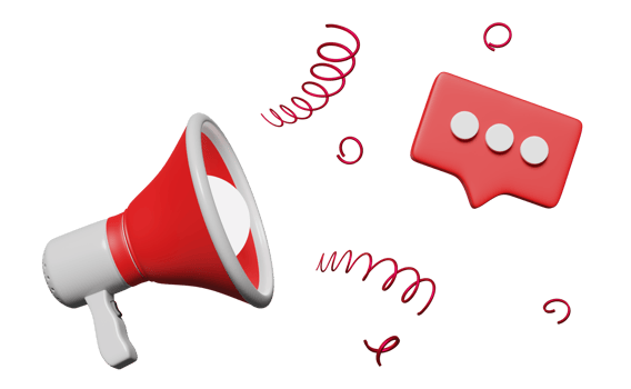 3d red megaphone or hand speaker with chat bubbles, social media icons isolated. online marketing shopping, promotion news for social media networks concept, 3d render illustration png