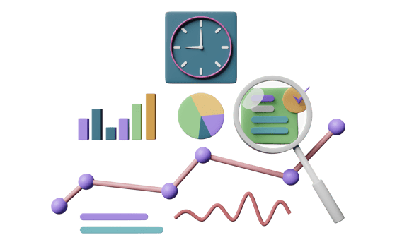charts and graph with analysis business financial data, Online marketing, check, time clock isolated. business strategy concept, 3d illustration or 3d render png