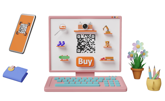 3d computer laptop with mobile phone, smartphone qr code scanning isolated. franchise business or online shopping,cashless payment concept, 3d render illustration png