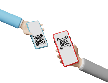 3d hand holding mobile phone, smartphone with qr code scanner isolated. cashless payment, online shopping concept, 3d render illustration png