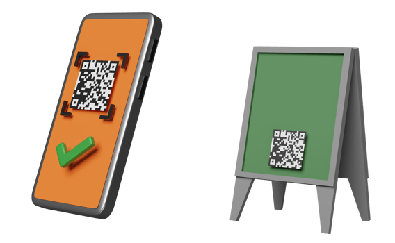 orange mobile phone or smartphone with barcode, qr code scanning, check mark, store front sign isolated. online shopping concept, 3d illustration, 3d render png