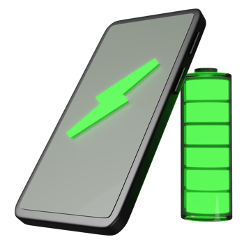 Smartphone or mobile phone charging with battery charge indicator isolated. charging battery technology concept, 3d illustration, 3d render png