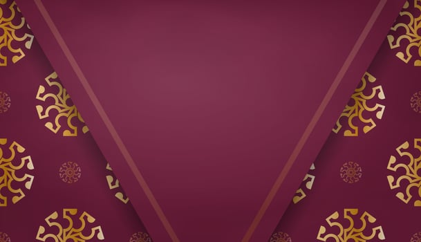 Burgundy banner with indian gold pattern for design under your text vector