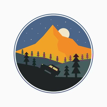 illustration of an adventurous off-road car against a mountainous vector
