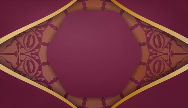 Burgundy banner with abstract gold ornaments and a place for your logo vector