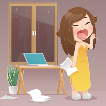 Cartoon woman yawning because they work at night at home vector