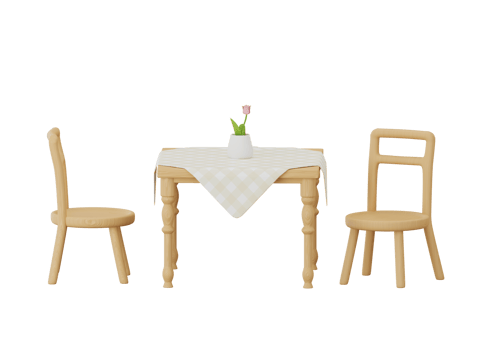 3D dining table with wooden chairs set png