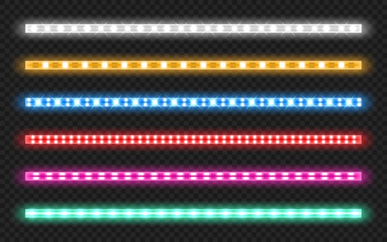 Vector set of led strips with neon glow effect