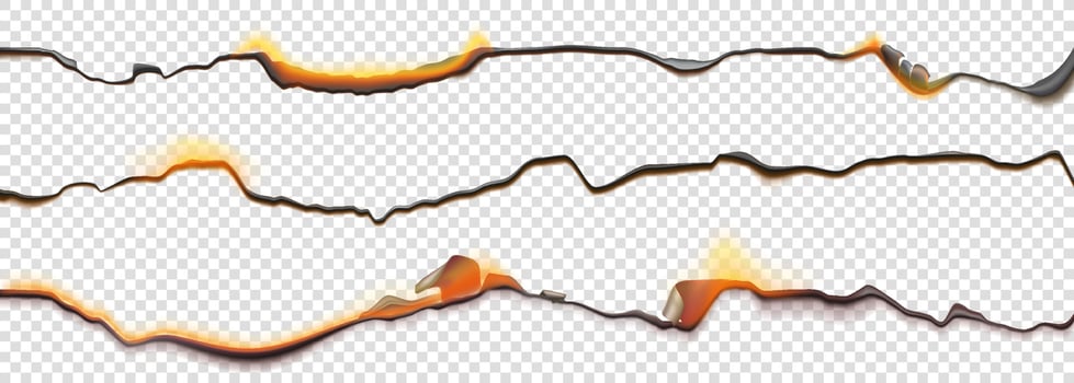 Burn paper borders, burnt page smoldering edges vector
