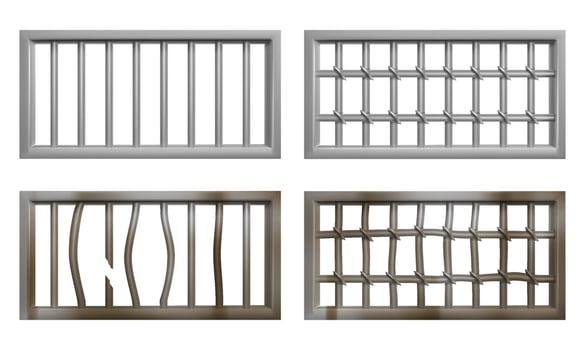 Prison window with metal bars and grate vector