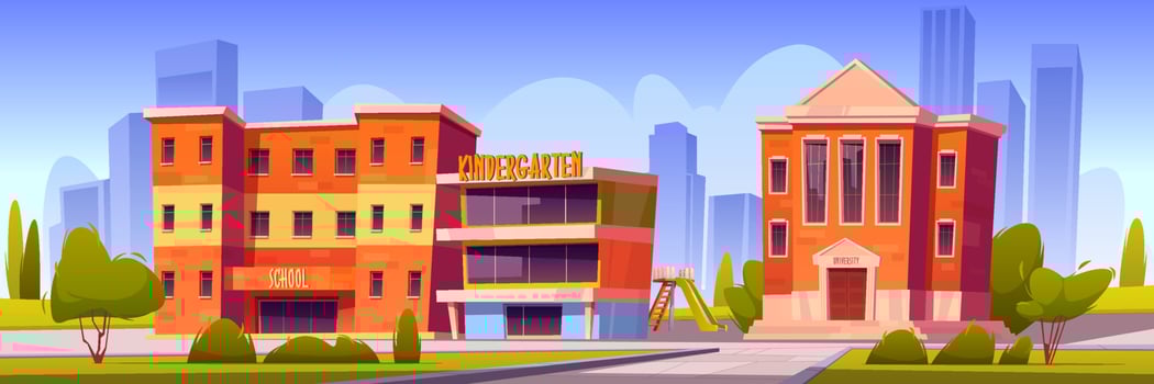 City with school, kindergarten and university vector