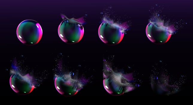 Soap bubble burst sprites for game or animation vector