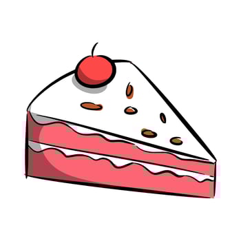 slice of cake icon with cherries. concept of birthday, party, celebration, new year. for template, sticker, print, greeting card. hand drawn vector. vector