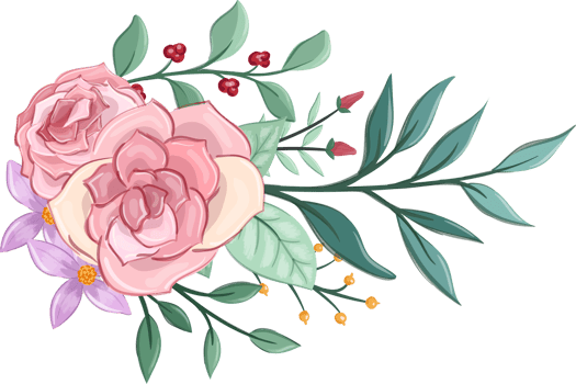 Pink flower arrangement with watercolor style png
