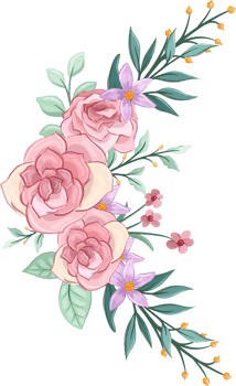 Pink flower arrangement with watercolor style png