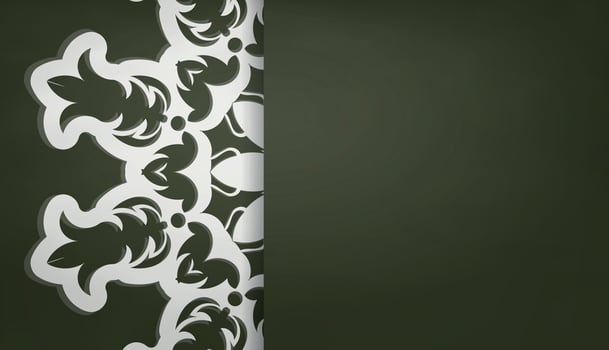 Dark green banner with mandala white ornament and a place under the logo vector