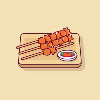 Bakso bakar or grilled meatball with sauce vector