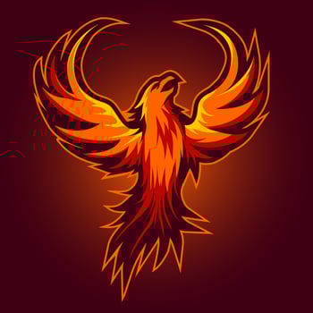 Red Phoenix  esport mascot logo isolated on dark Red Background vector