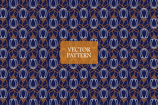Outline of rose and tulip blooming petals on a dark blue background. Abstract floral vector seamless repeat pattern