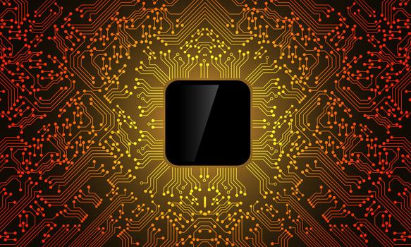 Orange circuit line black microprocessor technology pattern background vector
