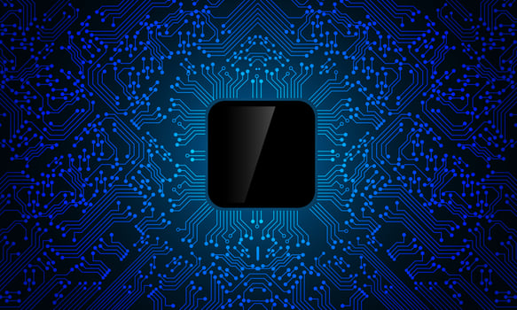 Blue circuit line black microprocessor technology pattern background vector