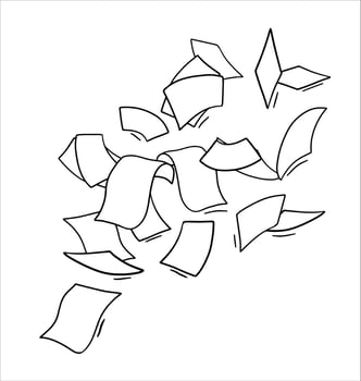 Paper files of documents fall down. Blank sheet. Office element. Thrown object. White trash. Cartoon flat illustration. Flying sheets vector