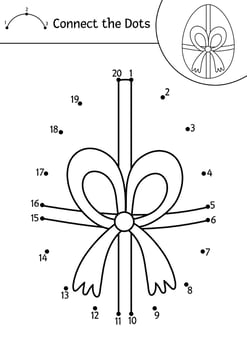 Vector Easter dot-to-dot and color activity with cute egg and bow. Spring holiday connect the dots game for children with traditional symbol. Funny adorable coloring page for kids.