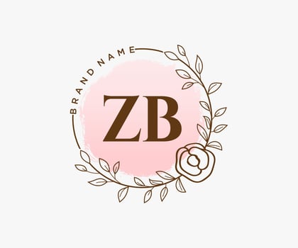 Initial ZB feminine logo. Usable for Nature, Salon, Spa, Cosmetic and Beauty Logos. Flat Vector Logo Design Template Element.