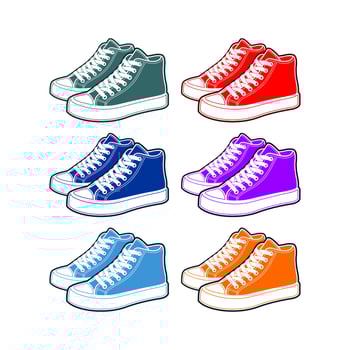 Vector illustration of a pair of colorful sneakers set